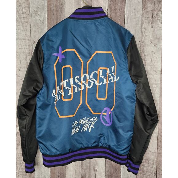 RUE 21 ANTISOCIAL Lightweight Letterman Jacket Blue Coat Men's Small - Picture 2 of 9